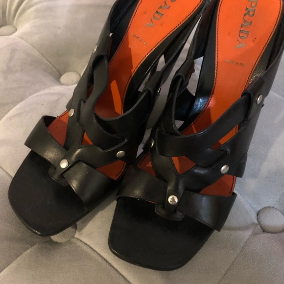 Prada Sandals size 8 /39 Black Leather Heel - Picture 2 of 10